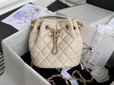 Vintage drawstring button bucket bag-8
