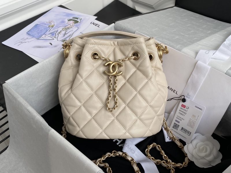 Vintage drawstring button bucket bag-8