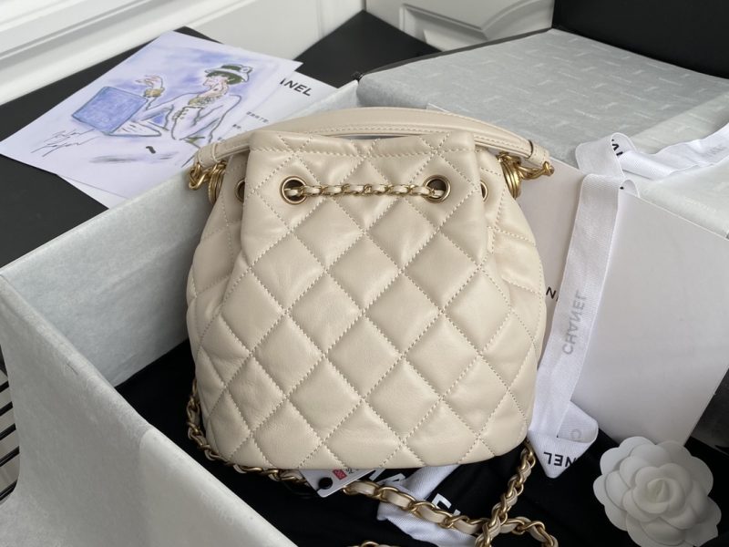 Vintage drawstring button bucket bag-8