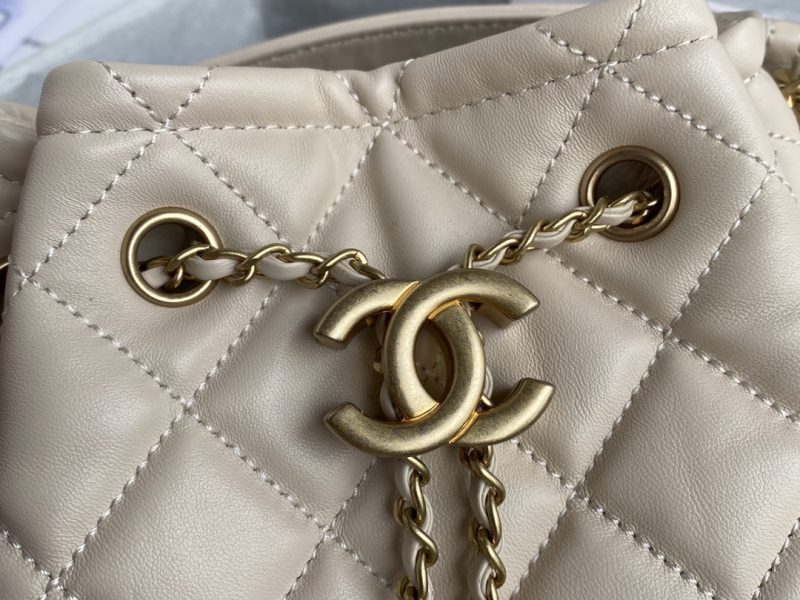 Vintage drawstring button bucket bag-8