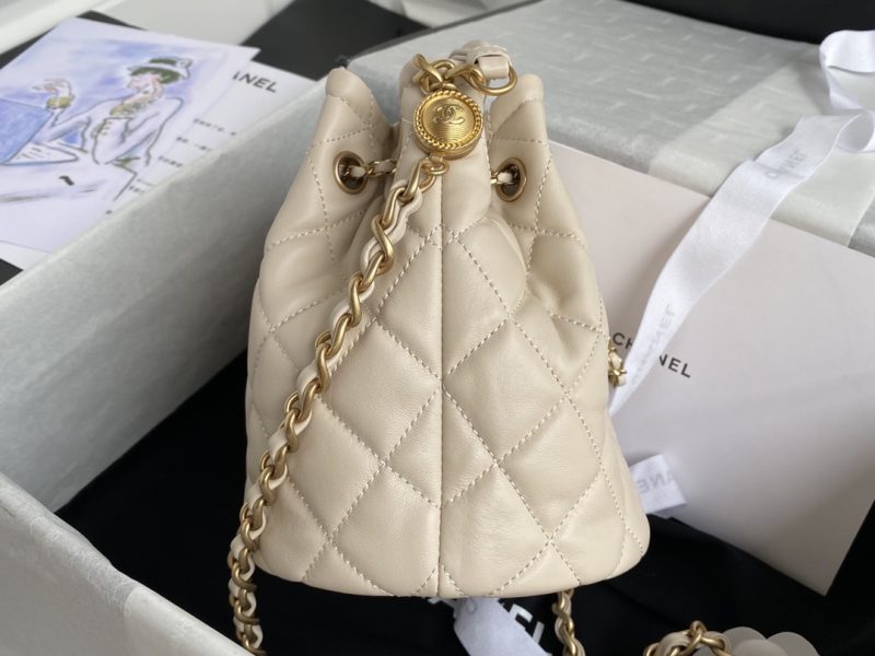 Vintage drawstring button bucket bag-8