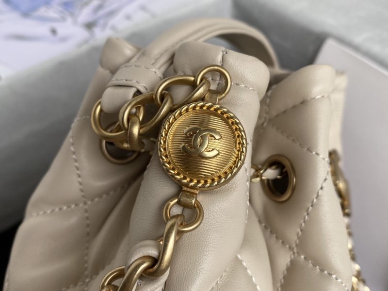 Vintage drawstring button bucket bag-8