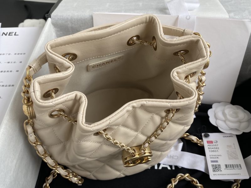 Vintage drawstring button bucket bag-8
